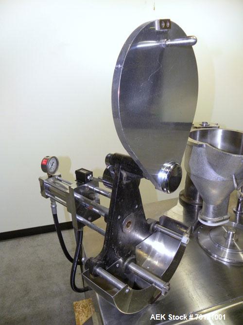 Used Capsugel Semi Automatic Capsule Filler, Model KDF-2. 20,000 capsules per hour for sizes 00 through 5 with beadlets, granular, or powdered product. Capacities dependent upon volume per ring, oper...