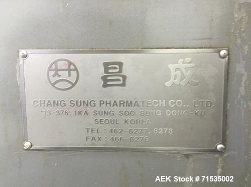 Used Chang Sung Soft Gel Encapsulation Machine, Model 300. up to 6.5RPM. Stainless Steel upgrades, new plungers, bearings. Requires cold water for cooling drums. 230v/60hz, can be used to run: fish o...