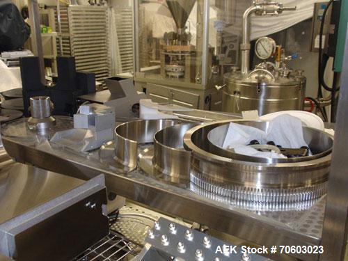 Used Vanguard VSG-52B Mini Softgel Encapsulator.  Includes chiller unit, (2) tumble dryers, spare rolls, 150 lt gelatin melting tank and Neslab process chiller, touch screen controls, 480 volt, seria...