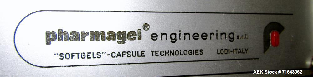 Used Pharmagel Engineering Model MK3LS Complete "Softgel" Line. Line had forming machine, 6 cooling drums with air handler and 4 polishing pans.