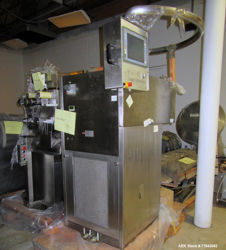 Used Pharmagel Engineering Model MK3LS Complete "Softgel" Line. Line had forming machine, 6 cooling drums with air handler and 4 polishing pans.