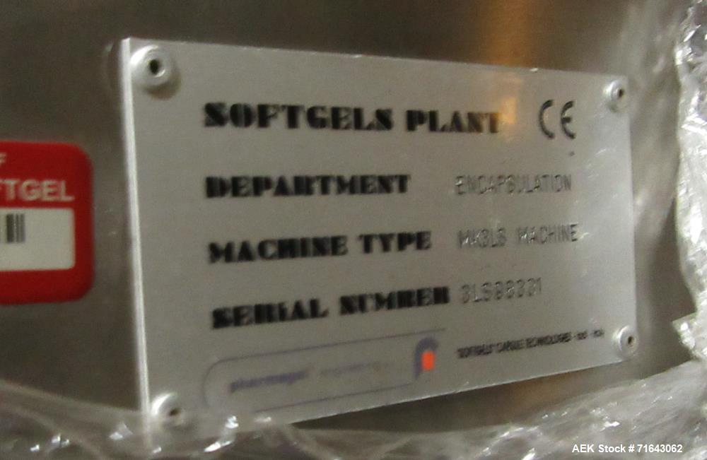 Used Pharmagel Engineering Model MK3LS Complete "Softgel" Line. Line had forming machine, 6 cooling drums with air handler and 4 polishing pans.
