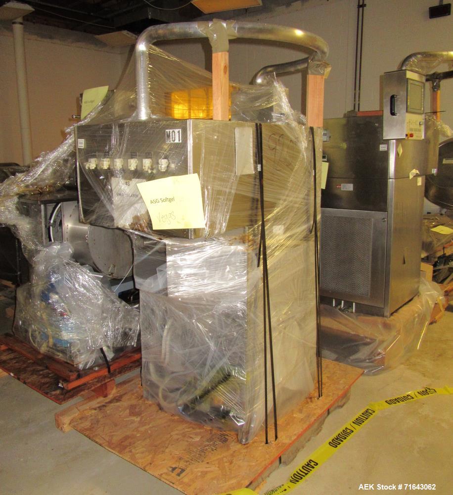 Used Pharmagel Engineering Model MK3LS Complete "Softgel" Line. Line had forming machine, 6 cooling drums with air handler and 4 polishing pans.