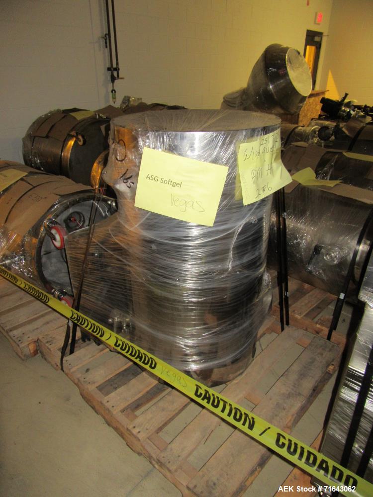 Used Pharmagel Engineering Model MK3LS Complete "Softgel" Line. Line had forming machine, 6 cooling drums with air handler and 4 polishing pans.
