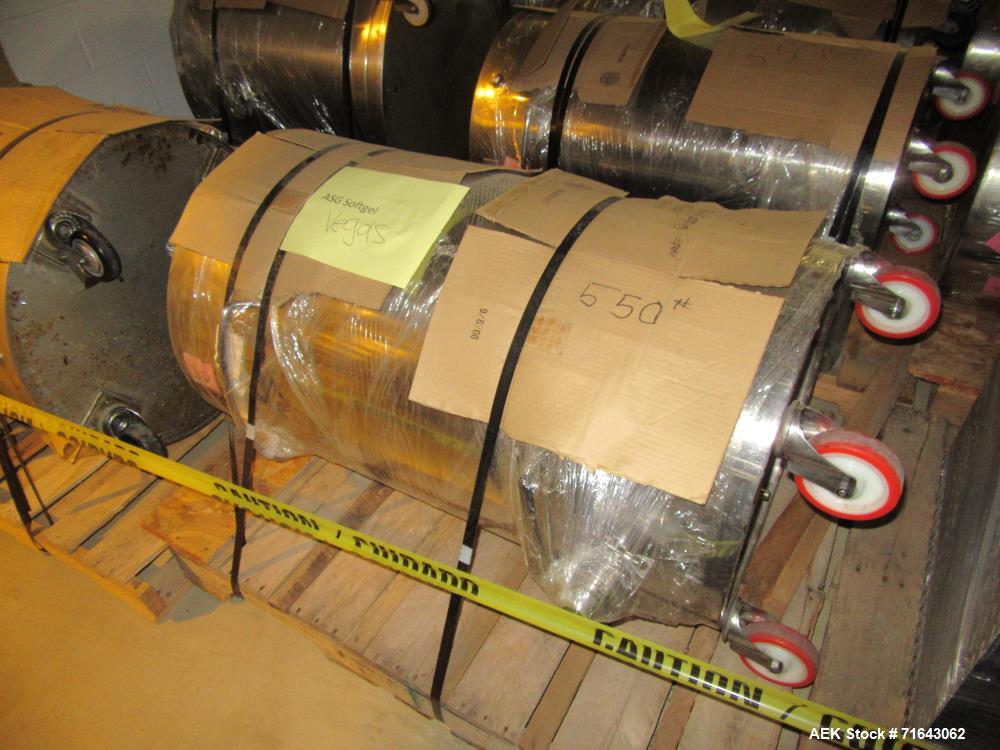 Used Pharmagel Engineering Model MK3LS Complete "Softgel" Line. Line had forming machine, 6 cooling drums with air handler and 4 polishing pans.