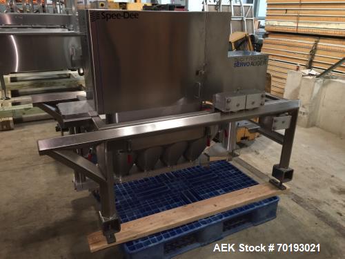 Used Holmatic model PR-4S Inline Cup Filler and Sealer. Last ran bowl of mac and cheese. The bowl measure 6 1/4” long x 5 1/2” wide x 2 3/8” high. This machine is servo with a Spee-Dee volumetric cup...