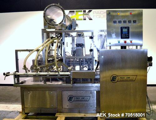 Used Pack Line PXM-5 Cup Filling and Sealing Machine. Unit is a five lane system with speeds rated from 30 to 50 cycles per minute (depending on product and cup size). Currently set up for 3" diamete...