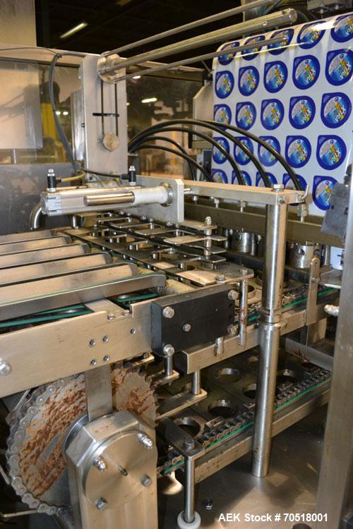 Used Pack Line PXM-5 Cup Filling and Sealing Machine. Unit is a five lane system with speeds rated from 30 to 50 cycles per minute (depending on product and cup size). Currently set up for 3" diamete...
