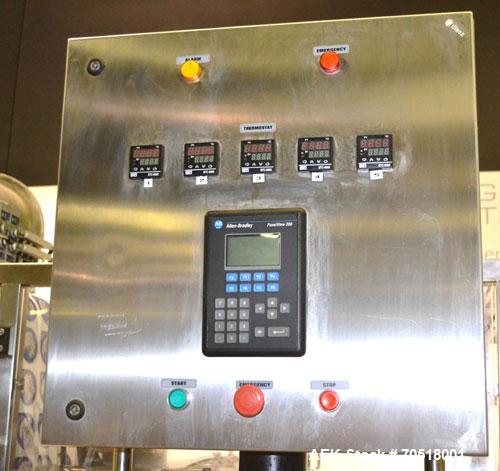 Used Pack Line PXM-5 Cup Filling and Sealing Machine. Unit is a five lane system with speeds rated from 30 to 50 cycles per minute (depending on product and cup size). Currently set up for 3" diamete...