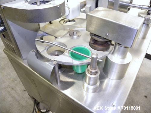 Used Autoprod (Oystar) Model 2000 Fil-N-Seal Rotary Cup Filler and Heat Sealer. Filler for thin liquids only water like product. Capable of speeds up to 60 cpm. Cup size range: diameter 1" to 3.5" or...