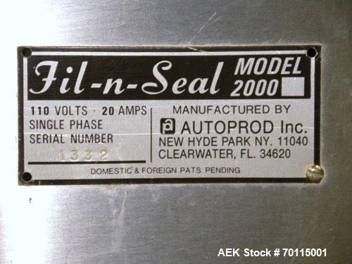 Used Autoprod (Oystar) Model 2000 Fil-N-Seal Rotary Cup Filler and Heat Sealer. Filler for thin liquids only water like product. Capable of speeds up to 60 cpm. Cup size range: diameter 1" to 3.5" or...