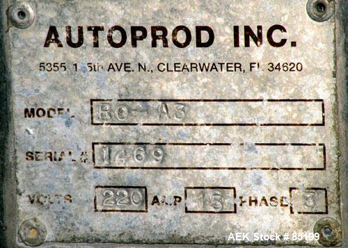 Used Autoprod Cup Filler, Model RO-A3, 8 station, stainless steel. Currently set up for 4-1/4" diameter cups. Jacketed stainless steel hopper. Includes change parts, film die cut station, cup feed st...