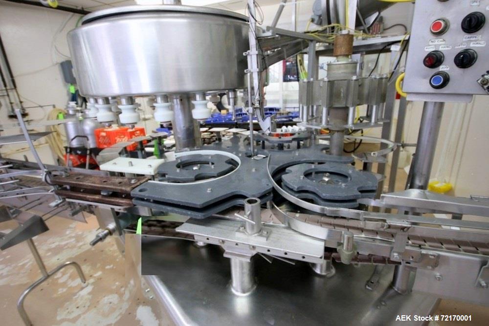 Used Federal 18-Valve Rotary Filler, with 5-Station Rotary Capper, with Stand Alone Capping Feed System, Mounted on Stainless Steel Frame, Overall Filler Dims.: Aprox. 79" L x 51" W x 91" H, Overall ...