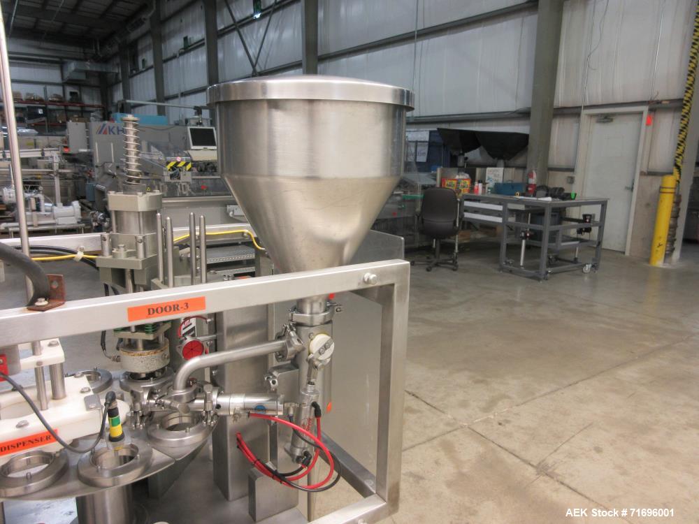 Used Modern Packaging Inc. Model SR-8DC Rotary Cup Filler/Sealer