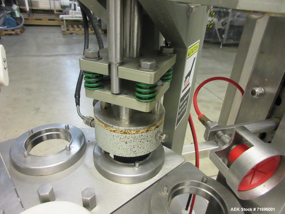 Used Modern Packaging Inc. Model SR-8DC Rotary Cup Filler/Sealer