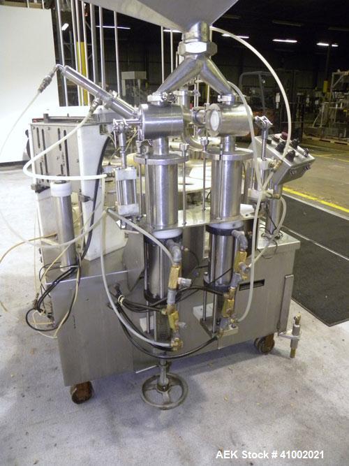 Used Pryor Packaging Machinery 2 Head Rotary Cup Filler and Lidder, Model 51190