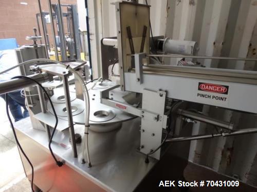 Used World Cup Packaging 8-80 Cup Filler. Container size: up to 80 ounces or up to 6.5 inch maximum diameter with change parts from the OEM. Filling speed: up to 40 indexes per minute depending on cu...
