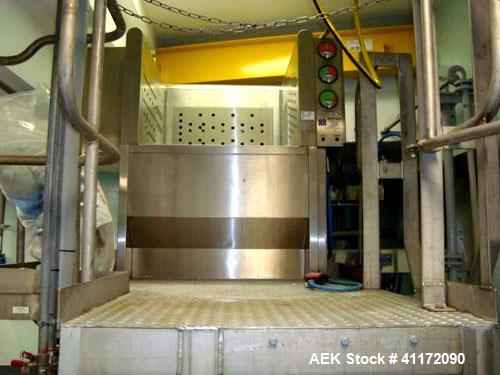 Used Extract Technology Solids Charge Station. Unit includes bin tipping, fine dust filter, Hepa filter and glovebox. Includes local control panel. Built 2007.