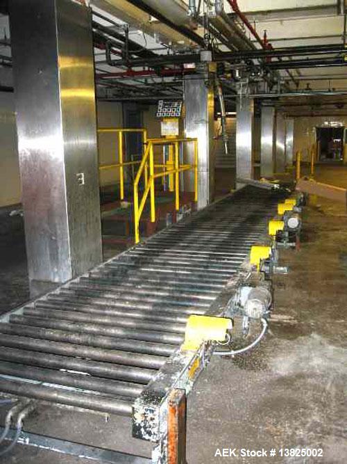 Used Drum filling line designed to fill 4 drums on a pallet. PLC controlled pallet transfer system, room for 2 pallets staging, 1 pallet filling and 3 full pallets. All automatic indexing. Filling st...