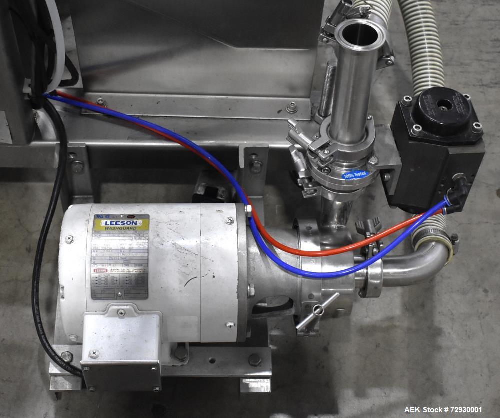 Used Accutek APOF Series Automatic Pressure 6 Head Overflow Filler, Model APOF-6. (6) Stainless steel nozzles, 4.5" x 5/8" diameter. Filling speed of up to 60 CPM. Viscosity range of 2,000 cps (Centi...