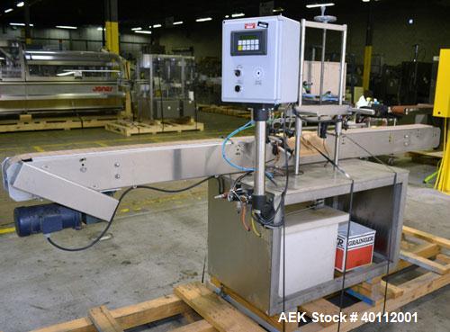 Used Accutek Auto Pinch 25 Automatic 6 Head Timed Flow Volumetric Filling Machine. Capable of speeds up to 60 BPM. Has pneumatic cylinder pin indexing, heavy duty design, 10' long 4-1/2"wide delrin T...