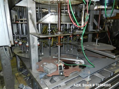 Used Biner Ellison Rotary Gravity Pressure Filler.  Last running wash and wax products.
