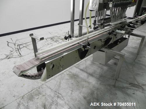 Used ELF (E-PAK) Model 15 CONV 12 Head Inline Time Gravity Pressure Liquid Filler. Capable of speeds over 100 bottles per minute. Has pin indexing system. Neck pneumatic guides. Has a machine mounted...