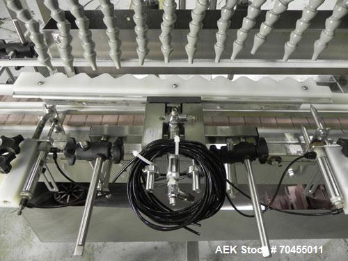 Used ELF (E-PAK) Model 15 CONV 12 Head Inline Time Gravity Pressure Liquid Filler. Capable of speeds over 100 bottles per minute. Has pin indexing system. Neck pneumatic guides. Has a machine mounted...