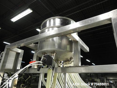 Used ELF (E-PAK) Model 15 CONV 12 Head Inline Time Gravity Pressure Liquid Filler. Capable of speeds over 100 bottles per minute. Has pin indexing system. Neck pneumatic guides. Has a machine mounted...
