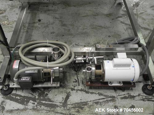 Used Inline Filling Systems 12 head inline time gravity filler. Capable of speeds over 100 bottle per minute. Has star wheel indexing system, neck guides, drip tray, and 12 'long x 4-1/2" wide convey...