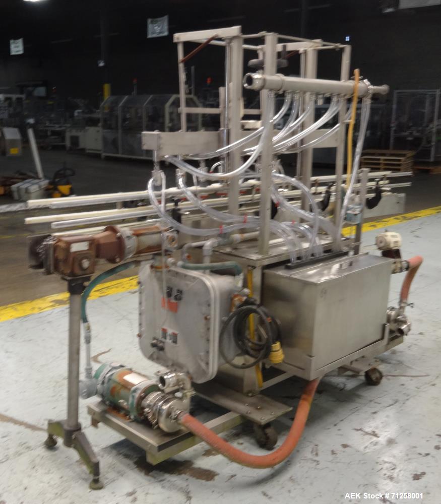 Used MRM Model GRC-A Straight Line Pressure Overflow Liquid Filler