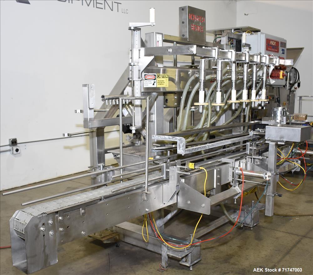 Used Pack West Monarch Filler-12V-PS 6-Head Inline Gravity Overflow Filler