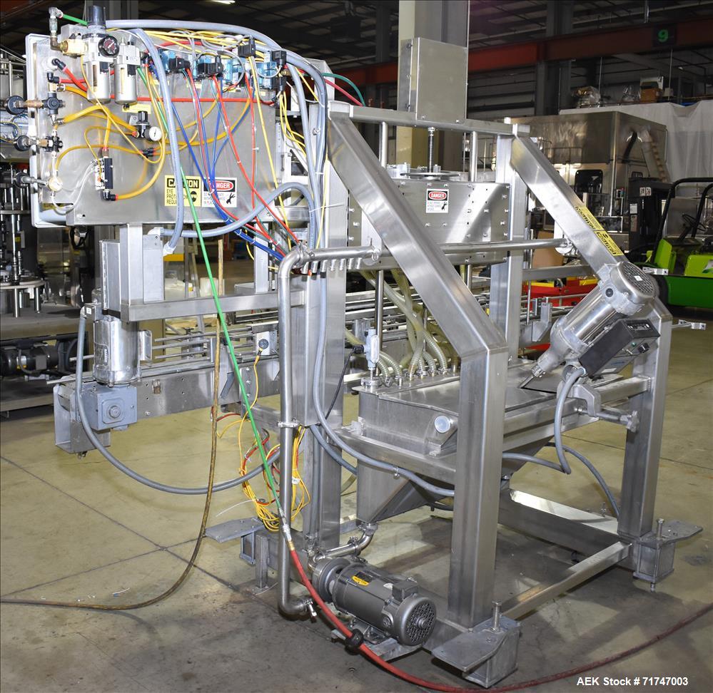 Used Pack West Monarch Filler-12V-PS 6-Head Inline Gravity Overflow Filler