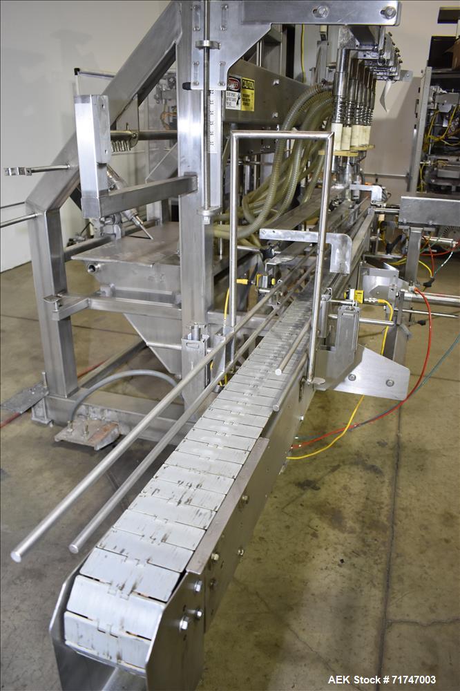 Used Pack West Monarch Filler-12V-PS 6-Head Inline Gravity Overflow Filler