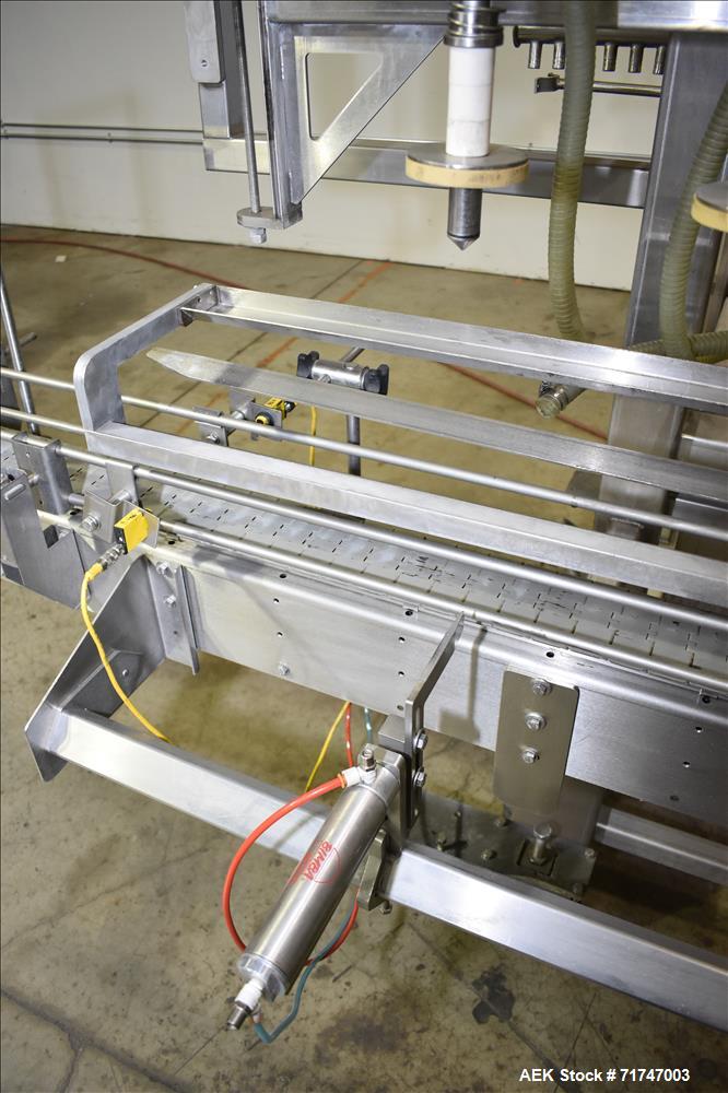 Used Pack West Monarch Filler-12V-PS 6-Head Inline Gravity Overflow Filler