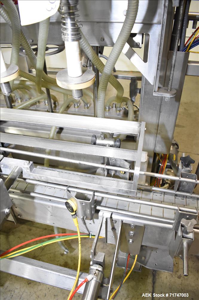 Used Pack West Monarch Filler-12V-PS 6-Head Inline Gravity Overflow Filler