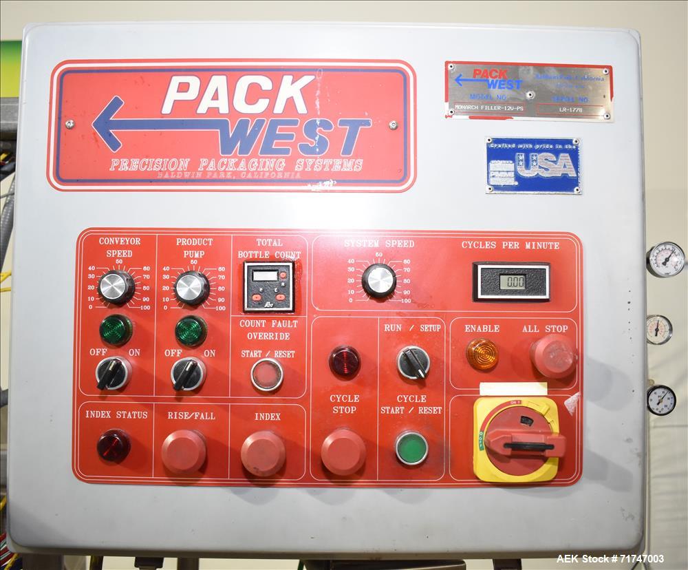 Used Pack West Monarch Filler-12V-PS 6-Head Inline Gravity Overflow Filler