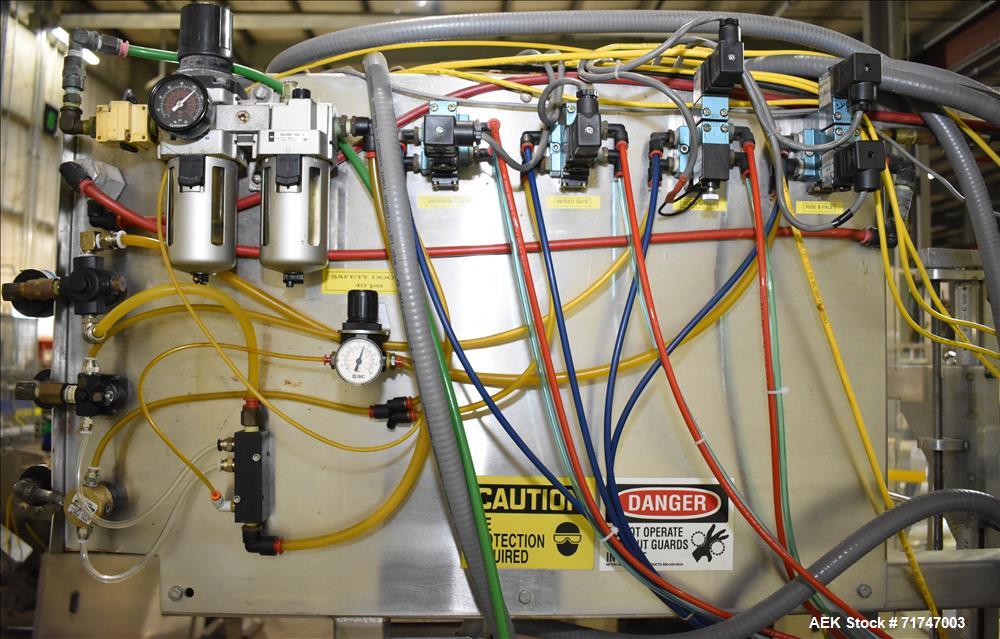Used Pack West Monarch Filler-12V-PS 6-Head Inline Gravity Overflow Filler