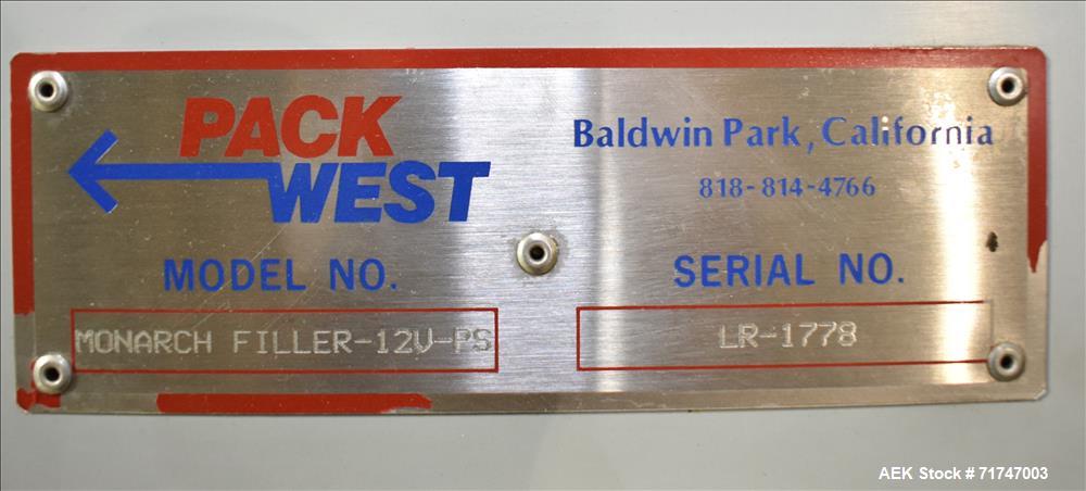 Used Pack West Monarch Filler-12V-PS 6-Head Inline Gravity Overflow Filler
