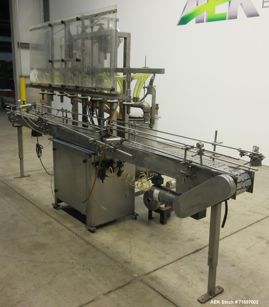 Used Packaging Dynamics Model SLA-10 Inline Pressure Overflow Liquid Filler