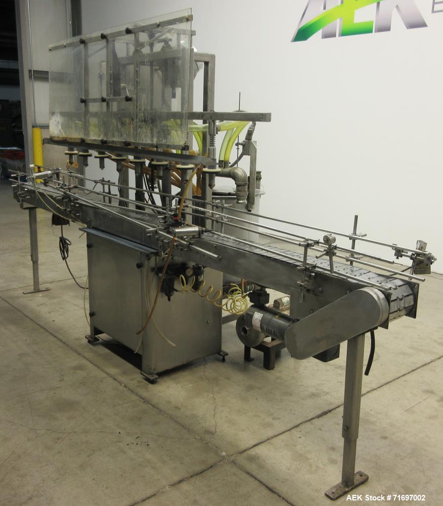 Used- Packaging Dynamics Model SLA-10 Inline Pressure Overflow Liquid Filler