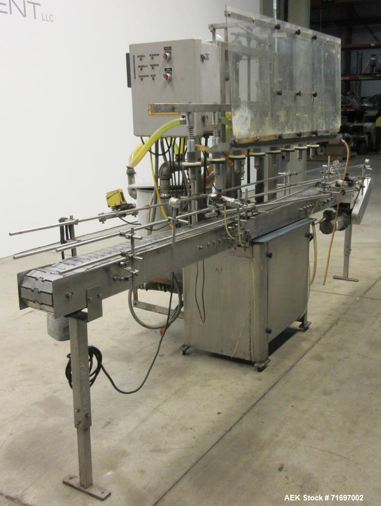 Used- Packaging Dynamics Model SLA-10 Inline Pressure Overflow Liquid Filler