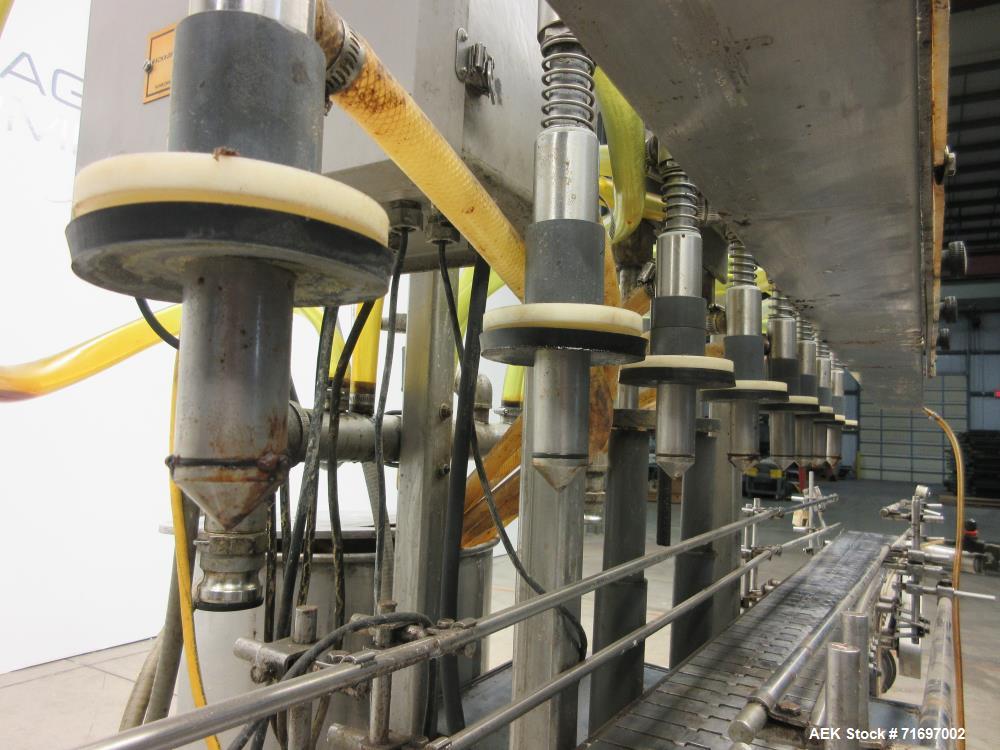 Used Packaging Dynamics Model SLA-10 Inline Pressure Overflow Liquid Filler