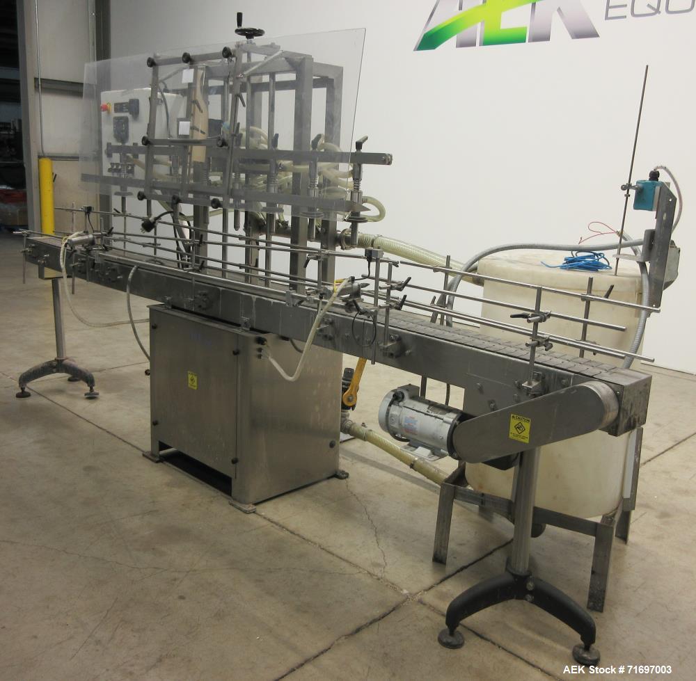 Used- Packaging Dynamics Model SLA-8 8-Head Inline Pressure Overflow Liquid Fill