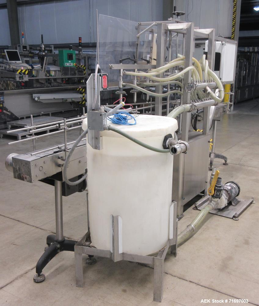 Used- Packaging Dynamics Model SLA-8 8-Head Inline Pressure Overflow Liquid Fill