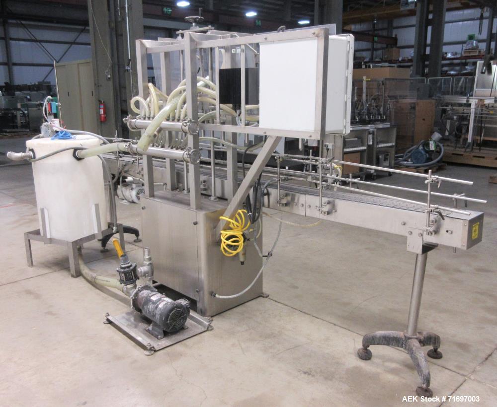 Used- Packaging Dynamics Model SLA-8 8-Head Inline Pressure Overflow Liquid Fill