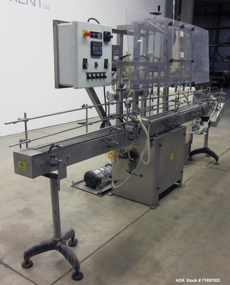 Used- Packaging Dynamics Model SLA-8 8-Head Inline Pressure Overflow Liquid Fill