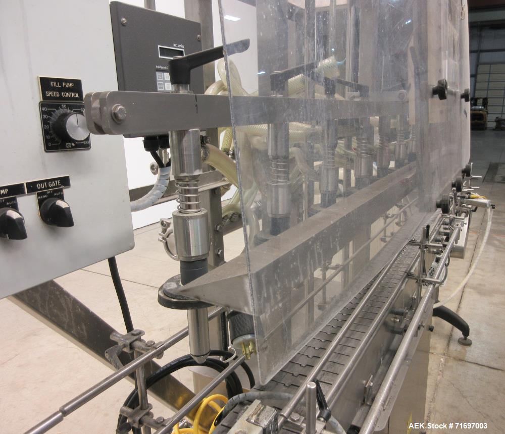Used Packaging Dynamics Model SLA-8 8-Head Inline Pressure Overflow Liquid Fill