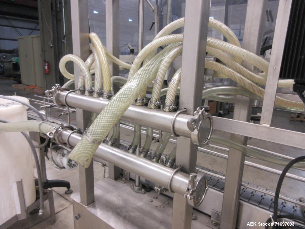 Used Packaging Dynamics Model SLA-8 8-Head Inline Pressure Overflow Liquid Fill