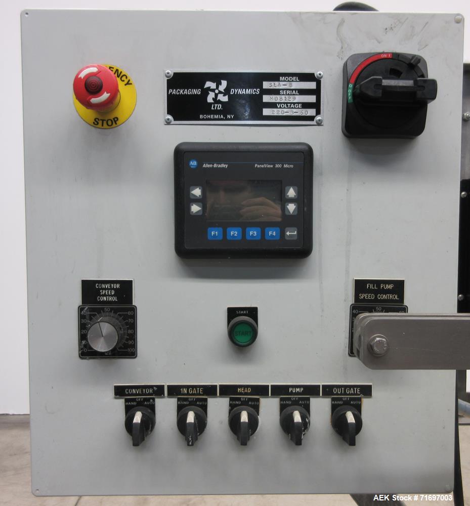 Used Packaging Dynamics Model SLA-8 8-Head Inline Pressure Overflow Liquid Fill